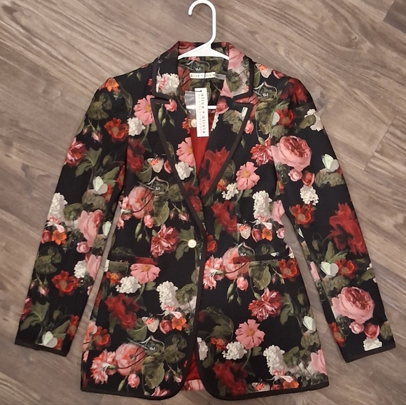 Alice + Olivia Breann Black Floral Slim-fit Blazor - Pink And Red - Size 6 - NWT - Picture 4 of 12